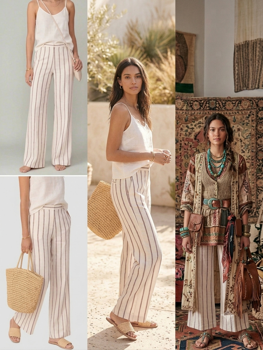 Theory Ivory/ burgundy Stripe Linen flat front Wide Leg Pants pockets Size- 10